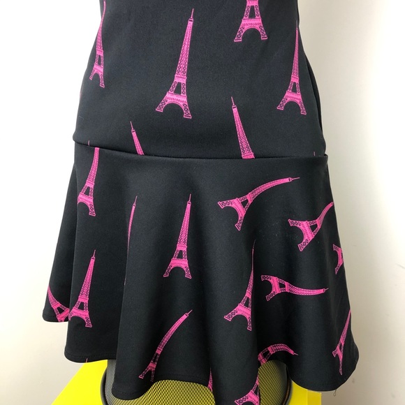 H&M Black Sleeveless Funnel Neck Eiffel Tower Print Fit & Flare Dress Size XS - Picture 4 of 10